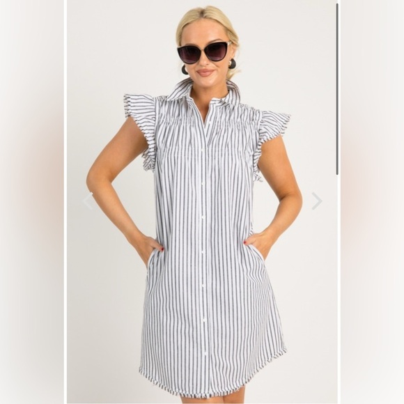 MELISSA NEPTON Dresses & Skirts - Melissa Nepton Sunset Royal Slub Stripe Cotton Linen Shirtdress Size SP